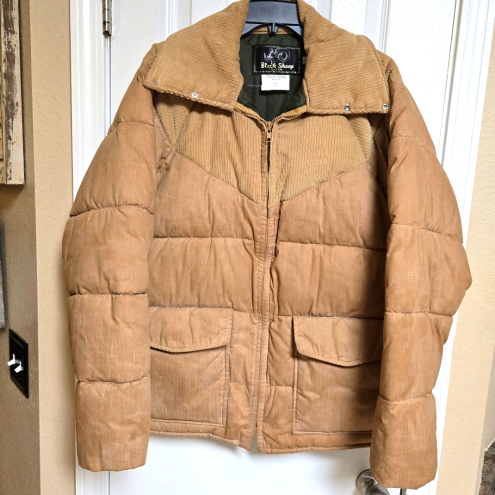 Vintage Black Sheep Down Puffer Jacket‎ With Corduroy Size Large Made In USA